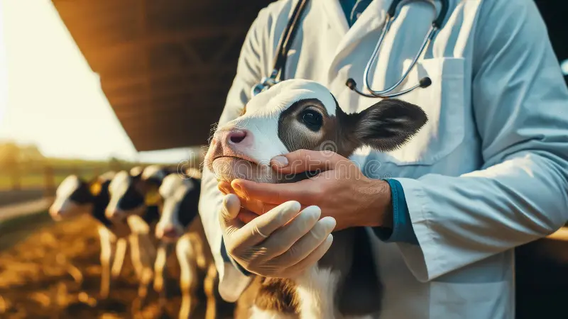 veterinary doctor providing medical treatment to calf dairy farm veterinary doctor providing medical treatment to calf 321363113